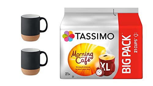 Morning Café XL, 21 Kaffee Kapseln im Big Pack, 163.8 g plus Becher mit Henkel Edition 2023 mit Korkboden 300ml von James Premium