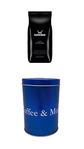 Sansibar Caffè Crema ganze Bohnen, 1kg, 1er Pack (1 x 1 kg) plus Kaffeedose mit Co2 Ventil von James Premium