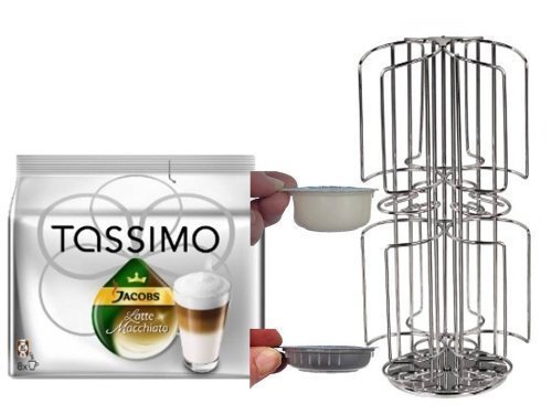 Tassimo Jacobs Krönung Latte Macchiato + dem neuen Kaffee-Kapselhalter für Tassimo 48 Disc mit Milchschacht für grosse Kapseln geliefert wird bereits einsortiert von James Premium