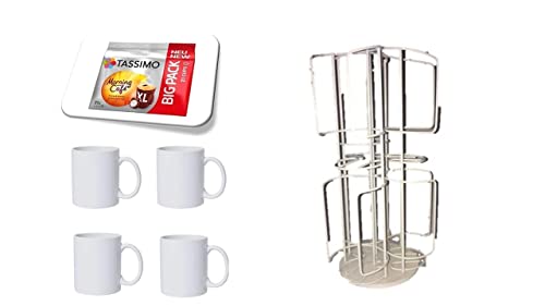 Tassimo Morning Café XL, Kaffee Kapseln + + 4 x Porzellan Henkelbecher 300ml, + Kapselständer weiß von James Premium
