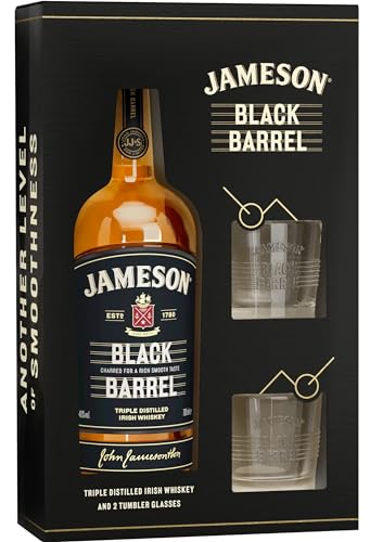 Jameson Whiskey BLACK BARREL Triple Distilled Irish Whiskey 40% Volume 0,7l in Geschenkbox mit 2 Gläsern Whisky von Jameson