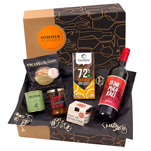 Geschenkkorb Sommer in Spanien - fertig verpackter Präsentkorb mit leckerer Sangria & spanischen Delikatessen - ideal als Geburtstagsgeschenk & kleine Aufmerksamkeit für Frauen & Männer - jamon.de von jamon.de