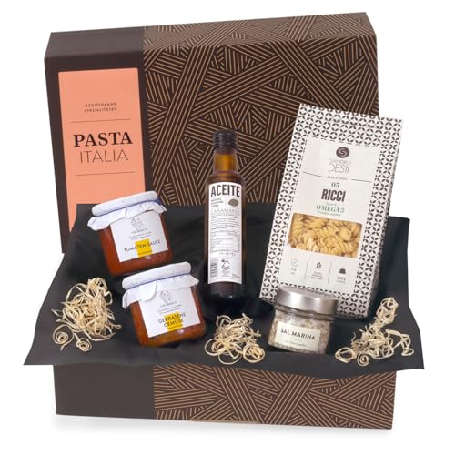 Geschenk-Set PASTA ITALIA | Gefüllter Präsentkorb mit italienischen Nudeln, mediterraner Feinkost, nativem Olivenöl und Meersalz | jamon.de von jamon.de