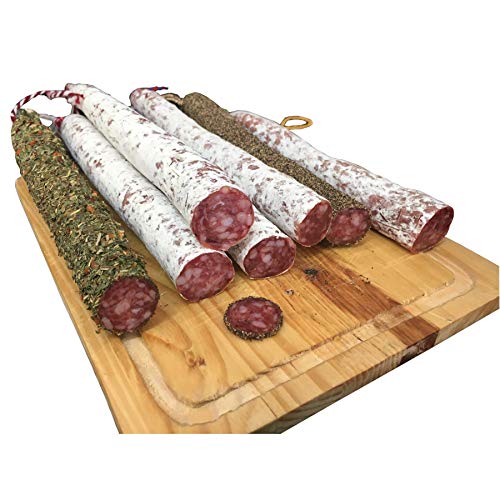 katalanische Fuet Salami, luftgetrocknet 3x 150g Set mit STIER, KNOBLAUCH und ENTE von Jamón y Vino - Spanische Delikatessen