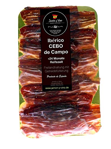 1x150g Iberico Schinken Reserva Cebo de Campo | +24 Monate gereift | Freilandhaltung | in Scheiben geschnitten | lagenweise durch Folie getrennt 1x150g Iberico Schinken Reserva Cebo de Campo | +24 Monate gereift | Freilandhaltung | in Scheiben geschnitten | lagenweise durch Folie getrennt von Jamón y Vino - Spanische Delikatessen