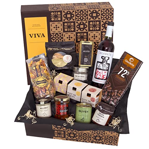 Geschenkkorb VIVA mit spanischen Delikatessen und Rotwein | Feinkost Präsentbox mit erlesenen spanischen Spezialitäten | Liebevoll als Geschenk verpackt von jamon.de von jamon.de