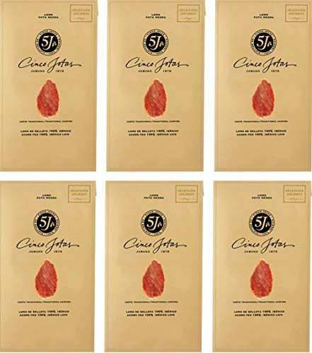 6 Packungen mit 100 % iberischem Rücken, in Scheiben geschnitten, 80 g, Fünf Jotas 6 Packungen mit 100 % iberischem Rücken, in Scheiben geschnitten, 80 g, Fünf Jotas von JamonOnline