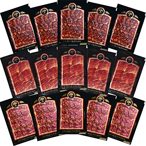 Lot. Iberischen Schinken 5 Packungen von 100 gr, Chorizo Iberischer Eichel 5 Packungen von 100gr und Salami Iberischer Eichel 5 Packungen von 100gr. von JamonOnline