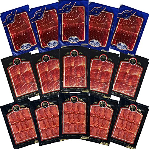 Lot: iberischen Schinken: 5 Packungen von 100 gr, Iberische Schweinelende : 5 Packungen von 100gr und Cecina: 5 Packungen von 100gr. Lot: iberischen Schinken: 5 Packungen von 100 gr, Iberische Schweinelende : 5 Packungen von 100gr und Cecina: 5 Packungen von 100gr. von JamonOnline