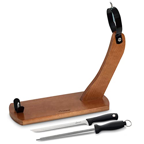 Schinkenhalter + Messer + Wetzstahl - Ideal für Serrano, Ibérico und Prosciutto Schinken von Jamonprive
