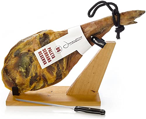 Serrano Schinken (Vorderschinken) Reserva + Schinkenhalter + Messer 4,5 - 5 Kg - Spanischer Schinken von Jamonprive
