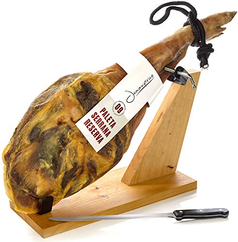 Serrano Schinken (Vorderschinken) Reserva Duroc + Schinkenhalter + Messer 4,5 - 5 Kg - Spanischer Schinken Jamonprive von Jamonprive