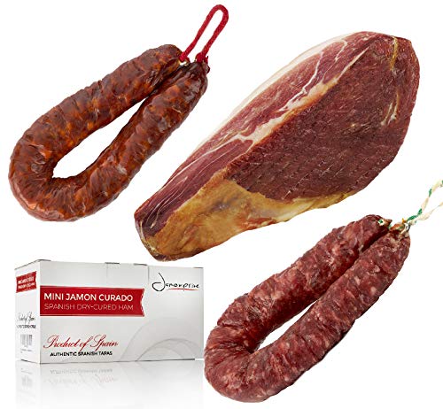 Serrano Schinken gereift ohne Knochen 1 kg (Jamon Serrano) + Chorizo Paprikawurst 200 g + Salchichón Dauerwurst Extra 200 g - Jamonprive von Jamonprive