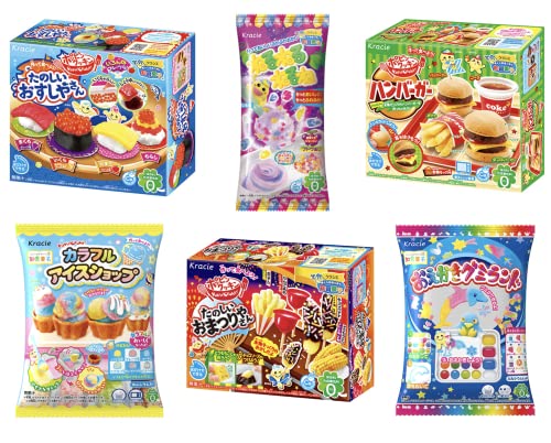 Kracie Popin Cookin Süßigkeiten-Kits zum Selbermachen, 6 Kits, Hamburger, Sushi, Spaß-Festival, Gummi-Land, Regenbogen-Gelee-Perlen, Nerunerunerune von Japan2oz