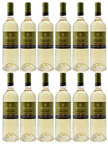 Retsina Lafazanis 12x 0,75l | Geharzter Weißwein aus Griechenland | 11% Vol. | + 20ml Jassas Olivenöl von Jassas Griechische Feinkost