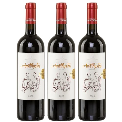 Amethystos Rotwein trocken 3x 0,75l Flasche | Griechischer Rotwein trocken | Costa Lazaridi | 14% Vol.. | +20ml Jassas Olivenöl von Jassas Griechische Feinkost