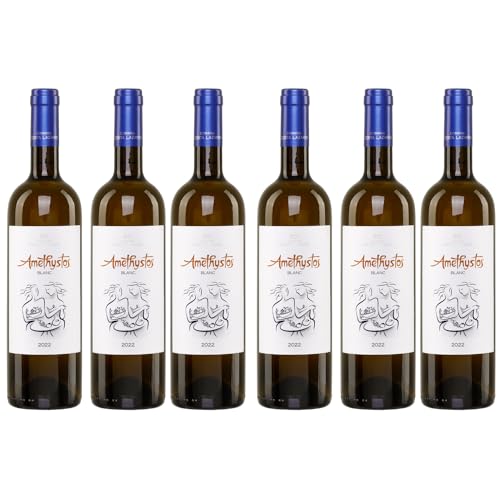 Amethystos Weißwein trocken 6x 0,75l Flasche | Griechischer Weißwein trocken | Costa Lazaridi | 12,5% Vol.. | +20ml Jassas Olivenöl von Jassas Griechische Feinkost