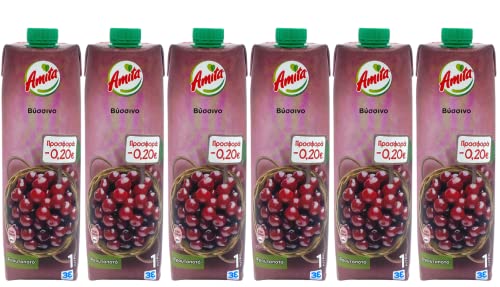 Amita Saft Sauerkirsche 20% Saftgetränk 1,0l Amita | Hergestellt in Griechenland | 6er Set | + 20ml Jassas Olivenöl von Jassas Griechische Feinkost