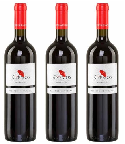 Anemos Rotwein 3x 0,75l | Trockener Rotwein aus Griechenland | Palivou Estate | + 20ml Jassas Olivenöl von Jassas Griechische Feinkost
