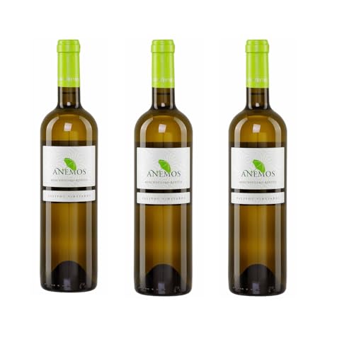 Anemos Weißwein 3x 0,75l | Trockener Weißwein aus Griechenland | Palivou Estate | + 20ml Jassas Olivenöl von Jassas Griechische Feinkost