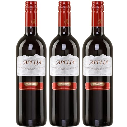 Apelia rot trocken 3x 0,75l | Trockener Rotwein aus Griechenland | 12,5% Vol. | Kourtaki | +20ml Jassas Olivenöl von Jassas Griechische Feinkost