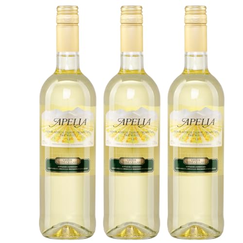 Apelia weiß trocken 3x 0,75l | Trockener Weißwein aus Griechenland | 12% Vol. | Kourtaki | +20ml Jassas Olivenöl von Jassas Griechische Feinkost