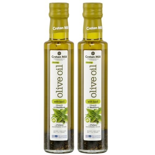 Basilikumöl 2x 250ml | Olivenöl mit Basilikum | Extra nativ | Aus Griechenland | Cretan Mill | + 20ml Jassas Olivenöl von Jassas Griechische Feinkost