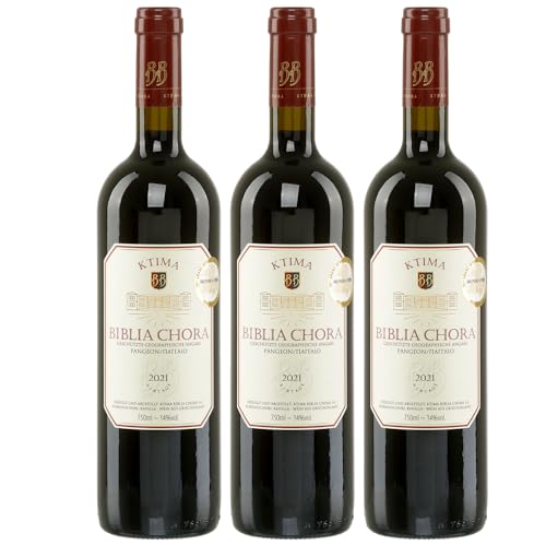 Biblia Chora Bio Rotwein trocken 3x 0,75l Flasche | Trockener Bio Rotwein aus Griechenland | 13,5% Vol. | GR-BIO-02 | +20ml Jassas Olivenöl von Jassas Griechische Feinkost