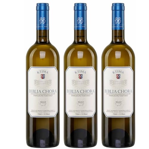 Biblia Chora Bio Weißwein trocken 3x 0,75l Flasche | Trockener Bio Weißwein aus Griechenland | 13,5% Vol. | GR-BIO-02 | +20ml Jassas Olivenöl von Jassas Griechische Feinkost