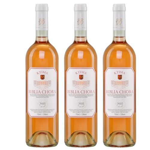 Biblia Chora Roséwein trocken 3x 0,75l Flasche | Trockener Roséwein aus Griechenland | 13,5% Vol. | +20ml Jassas Olivenöl von Jassas Griechische Feinkost