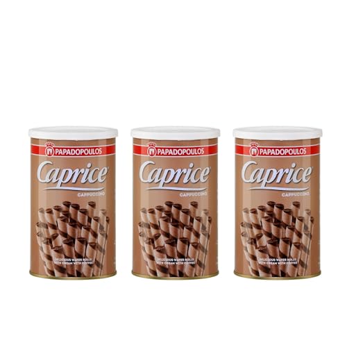 Caprice Waffelröllchen Cappuccino 3x 250g Papadopoulos aus Griechenland | Griechisches Gebäck | +20ml Jassas Olivenöl von Jassas Griechische Feinkost