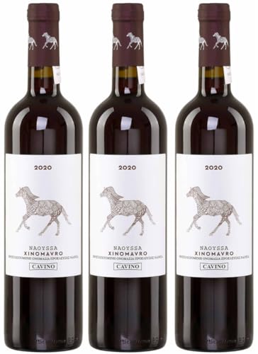 Naoussa Cavino rot 3x 0,75l Flasche | Trockener Rotwein aus Griechenland | 12% Vol. | +20ml Jassas Olivenöl von Jassas Griechische Feinkost