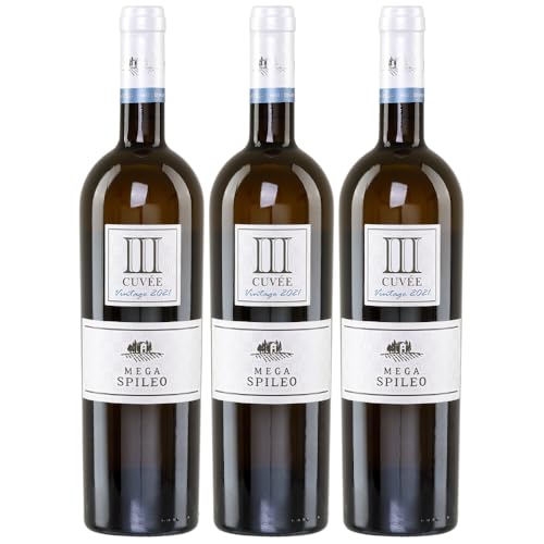 Domain Mega Spileo Cuvée III 3x 0,75l weiß trocken Cavino | + 1x 20ml ElaioGi Olivenöl von Jassas Griechische Feinkost