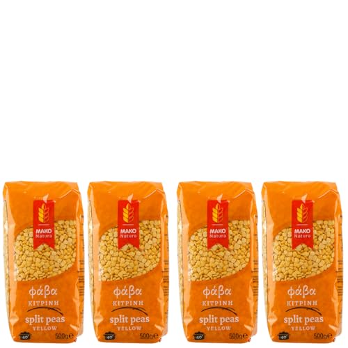 Fava Gelbe Erbsen nach griechischer Art | 4x 500g Packung von Mako | Fava Bohnen in Spitzenqualität | +20ml Jassas Olivenöl von Jassas Griechische Feinkost