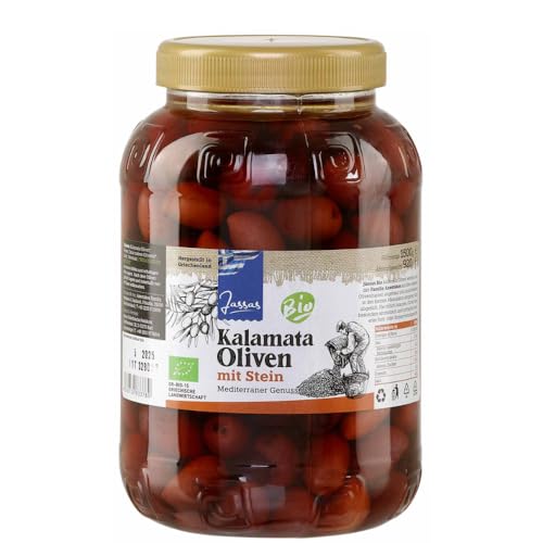 Griechische Kalamata Oliven mit Stein 920g | Bio Zertifiziert | Kalamata Oliven aus Griechenland | Jassas | GR-BIO-15 von Jassas Griechische Feinkost