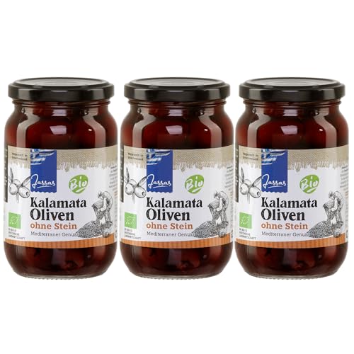 Griechische Oliven Kalamata ohne Stein 175g | Bio Zertifiziert | Oliven aus Griechenland | Jassas | GR-BIO-15 | +20ml Jassas Olivenöl von Jassas Griechische Feinkost