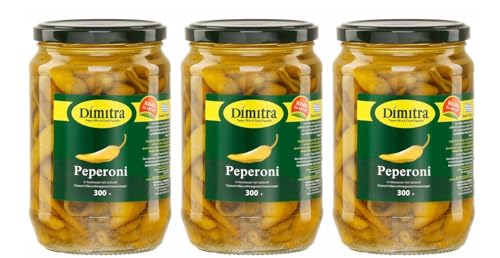 Griechische Peperoni Dimitra 3x 300g Glas | Peperoni Nr. 1 aus Griechenland von Parparas | Mittelscharf | + 20ml Jassas Olivenöl von Jassas Griechische Feinkost