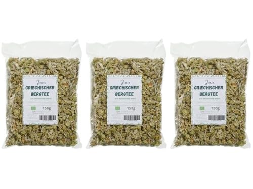 Griechischer Bergtee Bio-Qualität - 3x 150g Packung von Jassas - Geschnitten - Bergtee mit hohem Blütenanteil - Hand geerntet - Zertifiziert biologisch angebaut - DE-ÖKO-037 von Jassas Griechische Feinkost