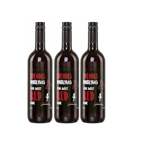 Griechischer Imiglykos Ideodis rot 3x 0,75l Flasche | Lieblicher Rotwein aus Griechenland | 11% Vol. | Weingut Vaeni Naoussa | + 20ml Jassas Olivenöl von Jassas Griechische Feinkost