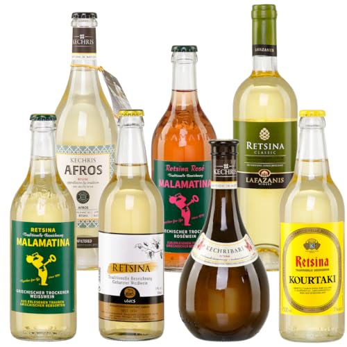 Griechischer Retsina trocken 2x 0,75l & 5x 0,5l Probierset | Geharzte Weißweine aus Griechenland | Griechisches Weinpaket Griechischer Retsina trocken 2x 0,75l & 5x 0,5l Probierset | Geharzte Weißweine aus Griechenland | Griechisches Weinpaket von Jassas Griechische Feinkost