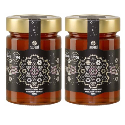 Griechischer Thymian-Koniferen Honig 2x 460g | Spezialiät aus Kreta | Smari Honey | +20ml Jassas Olivenöl (Thymian-Koniferen) von Jassas Griechische Feinkost