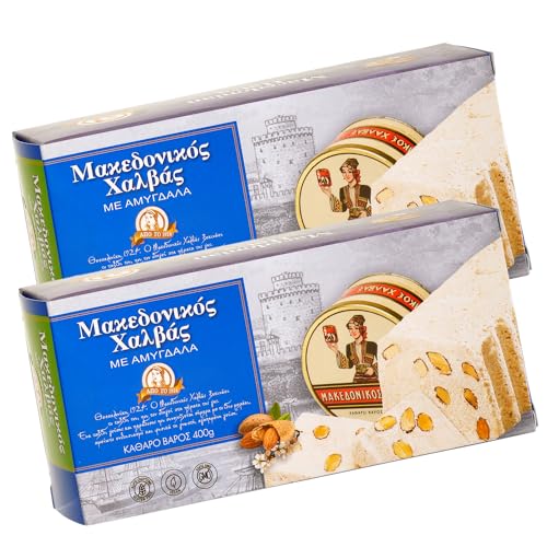 Griechisches Halvas mit Mandeln 2x 400g Box | Leckere Süßspeise | Klassiker aus Griechenland | +20ml Jassas Olivenöl von Jassas Griechische Feinkost