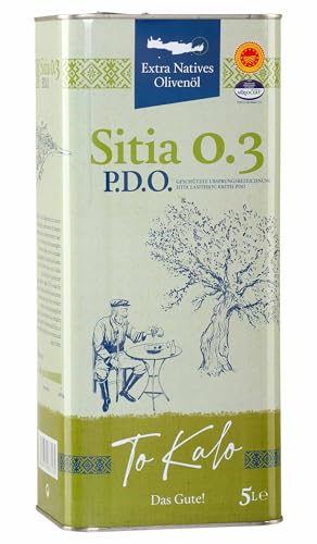 Griechisches Olivenöl Sitia 0.3% 5,0l von ToKalo | Hergestellt auf Kreta | Extra nativ | Mild-fruchtig | Kaltgepresst | 100% Koroneiki Oliven | Geschützte Herkunftsbezeichnung von Jassas Griechische Feinkost