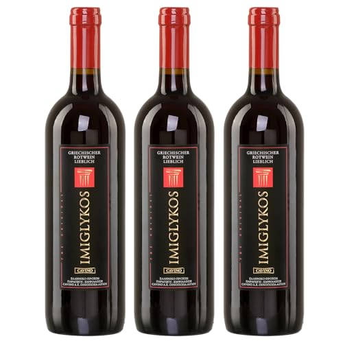 Imiglykos rot Cavino 3x 0,75l Flasche | Lieblicher Rotwein aus Griechenland | 11% Vol. | + 20ml Jassas Olivenöl von Jassas Griechische Feinkost