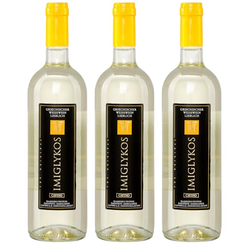Imiglykos weiß Cavino 3x 0,75l Flasche | Lieblicher Weißwein aus Griechenland | 12% Vol. | + 20ml Jassas Olivenöl von Jassas Griechische Feinkost
