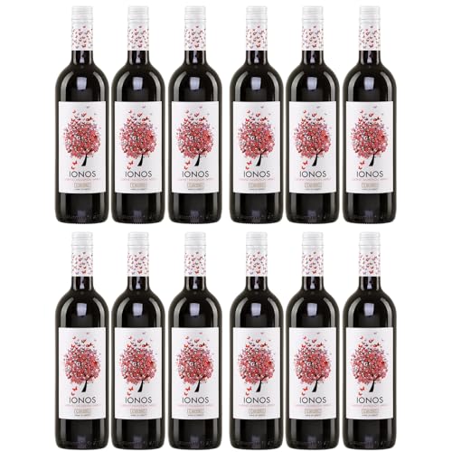 Ionos Rotwein trocken 12x 0,75l | Trockener Rotwein aus Griechenland | Cavino | 12% Vol. | +20ml Jassas Olivenöl von Jassas Griechische Feinkost