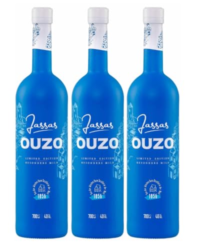 Jassas Ouzo 40% 3x 0,7l | Besonders mild | Limited Edition | Älteste Ouzo Destillerie der Welt | Premium Flasche von Jassas Griechische Feinkost