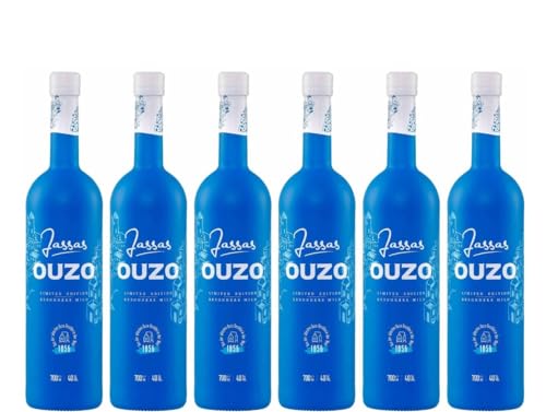 Jassas Ouzo 40% 6x 0,7l | Besonders mild | Limited Edition | Älteste Ouzo Destillerie der Welt 1856 | Premium Flasche von Jassas Griechische Feinkost