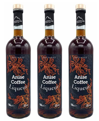 Kaffee Ouzo (Coffee Anise) Likör 22% 3x 0,7l Katsaros Distillery | Älteste Ouzo Destillerie der Welt | + 20ml Jassas Olivenöl von Jassas Griechische Feinkost