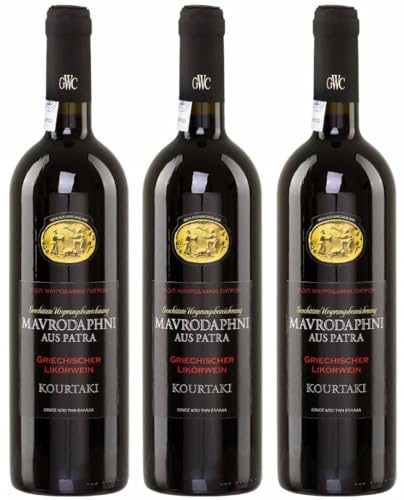 Kourtaki Mavrodaphne 3x 0,75l | Roter Dessertwein aus Patras | 15% Vol. | + 20ml Jassas Olivenöl von Jassas Griechische Feinkost